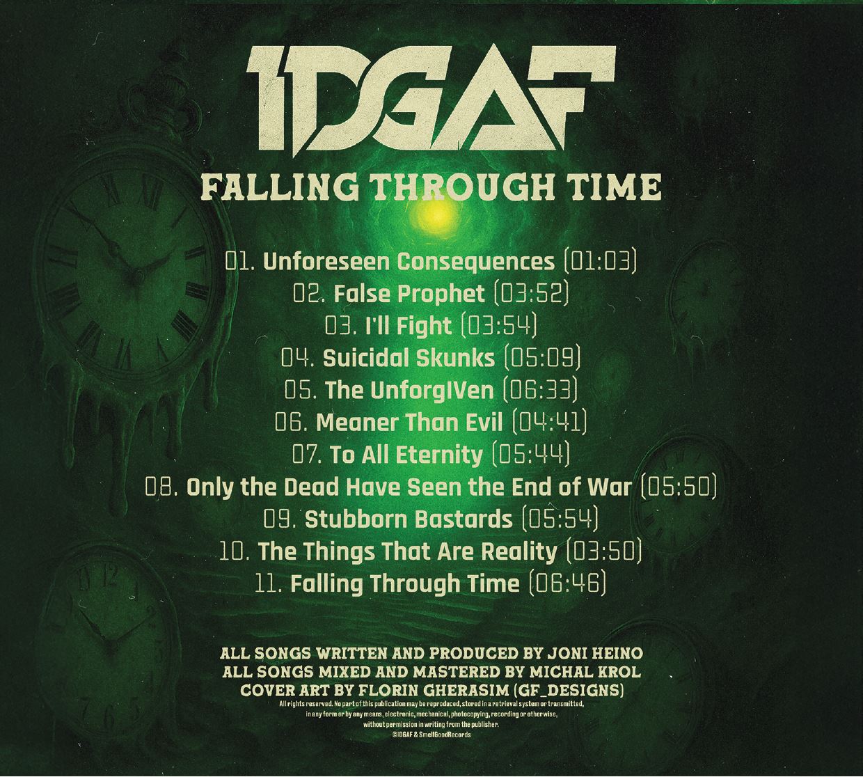 Falling Through Time — back cover with tracklist